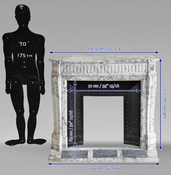Louis XVI style curved mantel with curved flutes in Arabescato marble Louis XVI style curved mantel with curved flutes in Arabescato marble-10