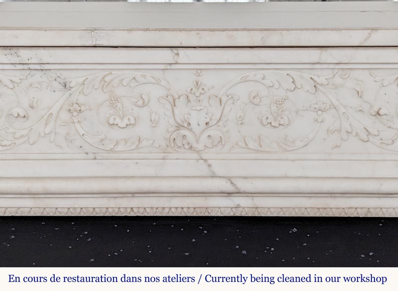 Large Louis XVI period statuary marble mantel with foliage décor Large Louis XVI period statuary marble mantel with foliage décor -1