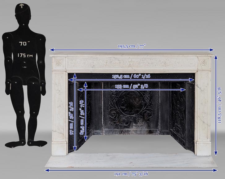 Large Louis XVI period statuary marble mantel with foliage décor Large Louis XVI period statuary marble mantel with foliage décor -18