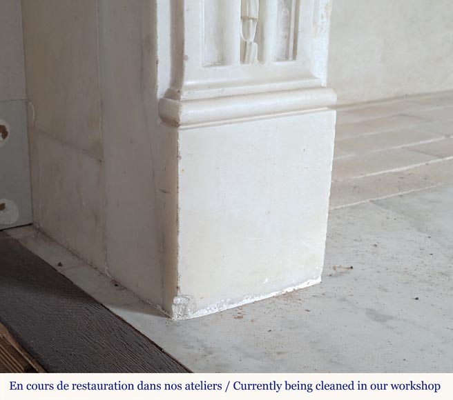 Louis XVI period mantel with pearls and carved ribbon Louis XVI period mantel with pearls and carved ribbon-6