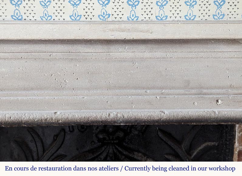 Slightly curved Louis XVI style mantel carved in stone Slightly curved Louis XVI style mantel carved in stone-1