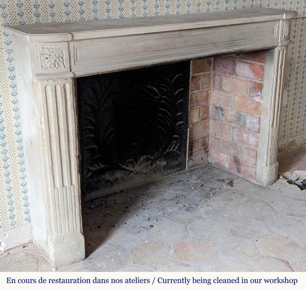 Slightly curved Louis XVI style mantel carved in stone Slightly curved Louis XVI style mantel carved in stone-2