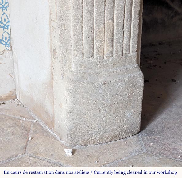 Slightly curved Louis XVI style mantel carved in stone Slightly curved Louis XVI style mantel carved in stone-4