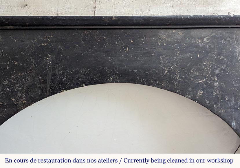 Restoration period arched mantel in black spotted marble Restoration period arched mantel in black spotted marble-1