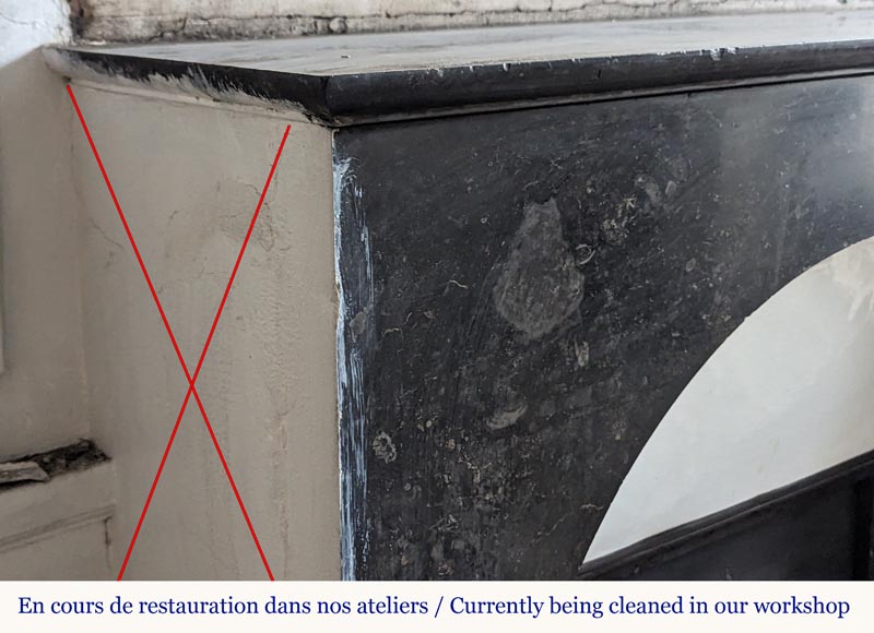 Restoration period arched mantel in black spotted marble Restoration period arched mantel in black spotted marble-3