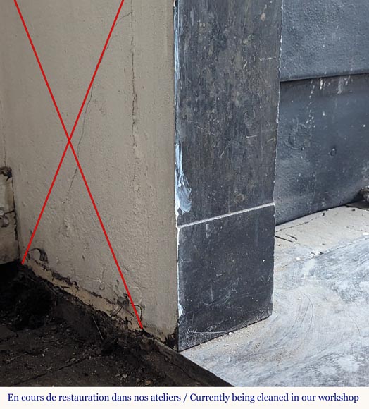 Restoration period arched mantel in black spotted marble Restoration period arched mantel in black spotted marble-4