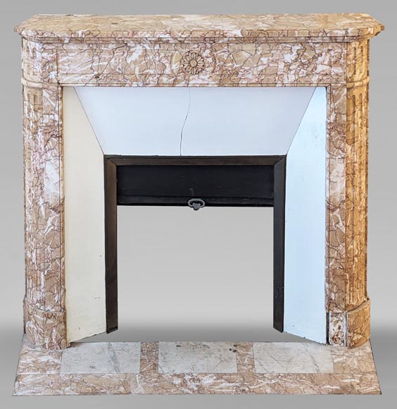 Louis XVI style mantel in Brocatelle marble with rounded corners adorned with a sunflower Louis XVI style mantel in Brocatelle marble with rounded corners adorned with a sunflower-0