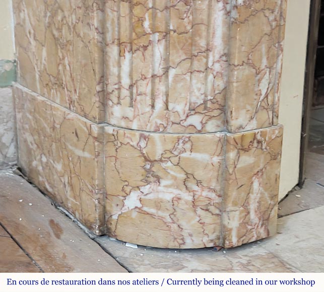 Louis XVI style mantel in Brocatelle marble with rounded corners adorned with a sunflower Louis XVI style mantel in Brocatelle marble with rounded corners adorned with a sunflower-4