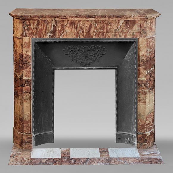Louis XVI style mantel in Breche marble with rounded corners adorned with a sunflower Louis XVI style mantel in Breche marble with rounded corners adorned with a sunflower-0