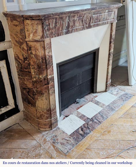 Louis XVI style mantel in Breche marble with rounded corners adorned with a sunflower Louis XVI style mantel in Breche marble with rounded corners adorned with a sunflower-2