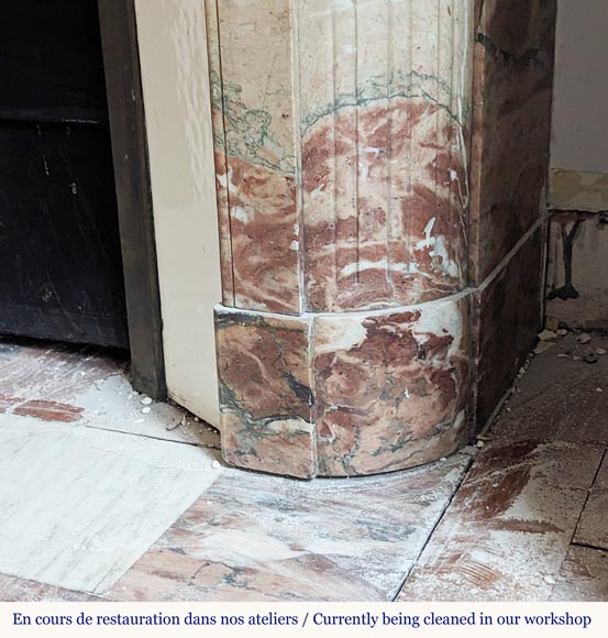 Louis XVI style mantel in Breche marble with rounded corners adorned with a sunflower Louis XVI style mantel in Breche marble with rounded corners adorned with a sunflower-7