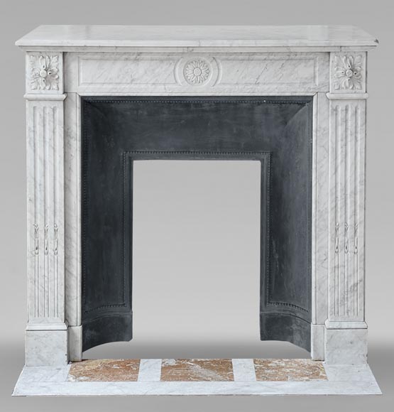 Louis XVI style Carrara marble mantel with sunflowers and fluted legs Louis XVI style Carrara marble mantel with sunflowers and fluted legs-0