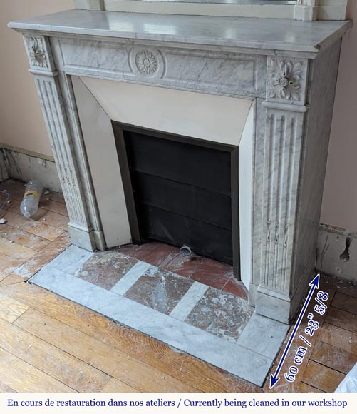 Louis XVI style Carrara marble mantel with sunflowers and fluted legs Louis XVI style Carrara marble mantel with sunflowers and fluted legs-6