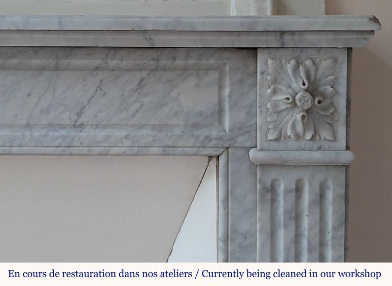 Louis XVI style Carrara marble mantel with sunflowers and fluted legs Louis XVI style Carrara marble mantel with sunflowers and fluted legs-7