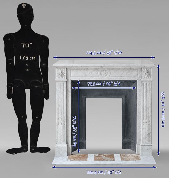 Louis XVI style Carrara marble mantel with sunflowers and fluted legs Louis XVI style Carrara marble mantel with sunflowers and fluted legs-11