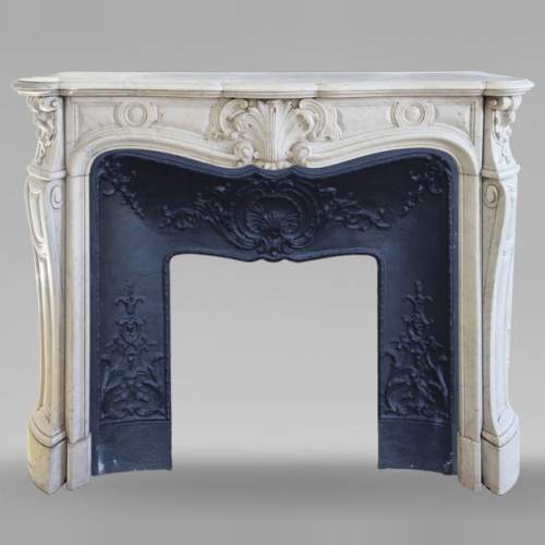 Louis XV style fireplace in Carrara marble decorated with a palmette
