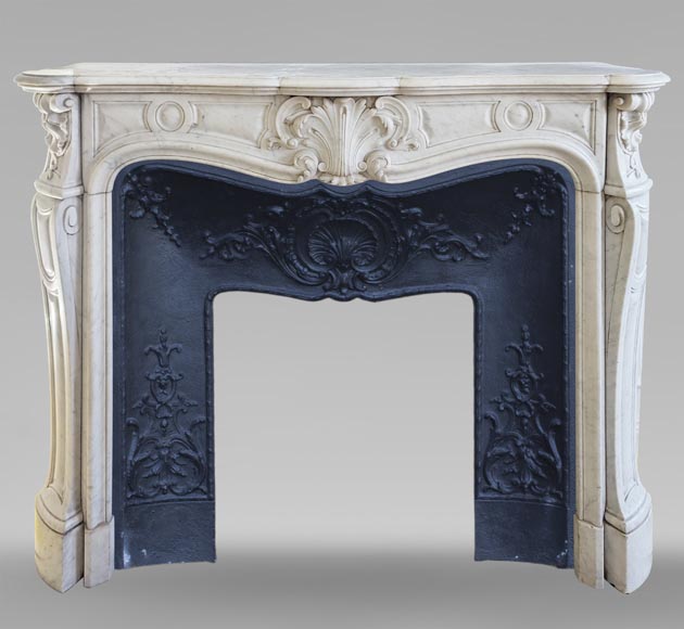 Louis XV style fireplace in Carrara marble decorated with a palmette Louis XV style fireplace in Carrara marble decorated with a palmette-0