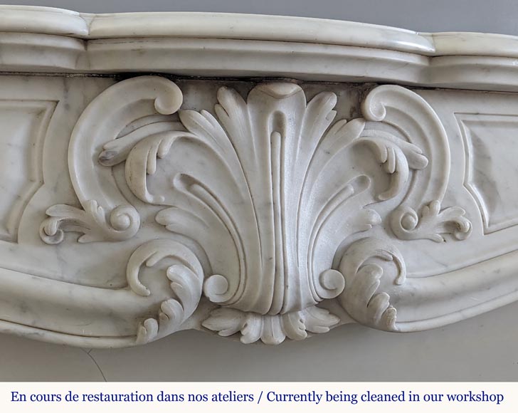 Louis XV style fireplace in Carrara marble decorated with a palmette Louis XV style fireplace in Carrara marble decorated with a palmette-2