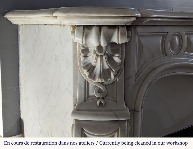 Louis XV style fireplace in Carrara marble decorated with a palmette Louis XV style fireplace in Carrara marble decorated with a palmette-5