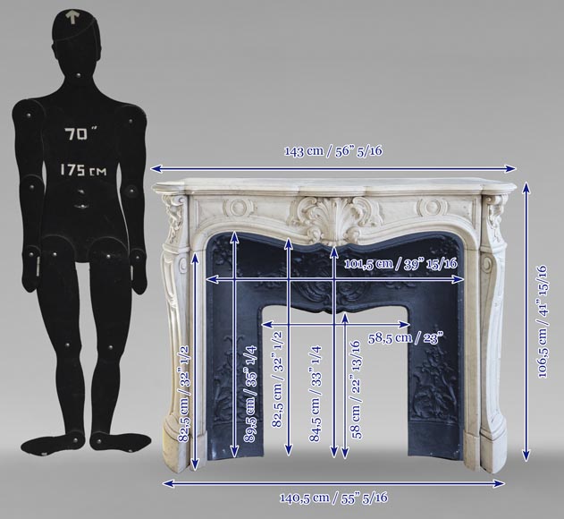Louis XV style fireplace in Carrara marble decorated with a palmette Louis XV style fireplace in Carrara marble decorated with a palmette-11