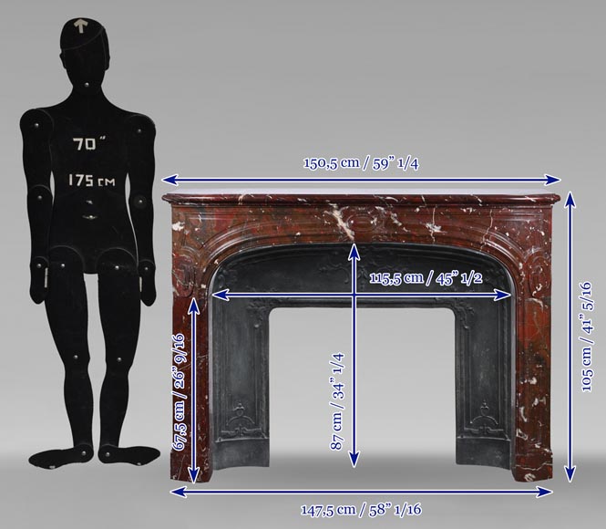 Regence style mantel carved in Griotte red marble Regence style mantel carved in Griotte red marble-10