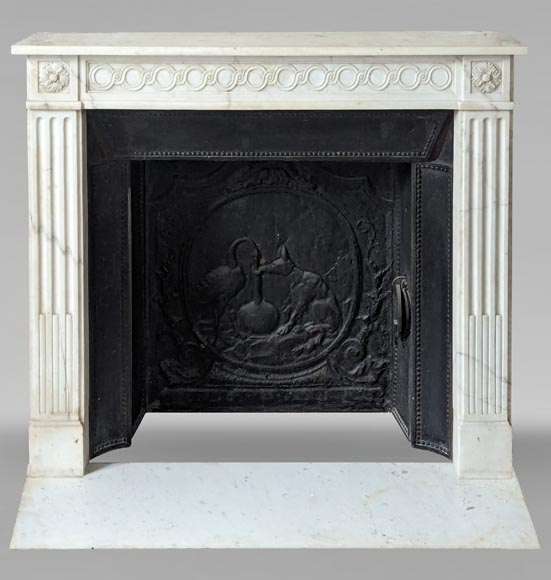Louis XVI style mantel in semi-statuary marble adorned with a Greek frieze Louis XVI style mantel in semi-statuary marble adorned with a Greek frieze-0