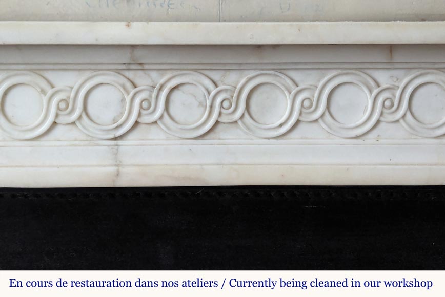 Louis XVI style mantel in semi-statuary marble adorned with a Greek frieze Louis XVI style mantel in semi-statuary marble adorned with a Greek frieze-1
