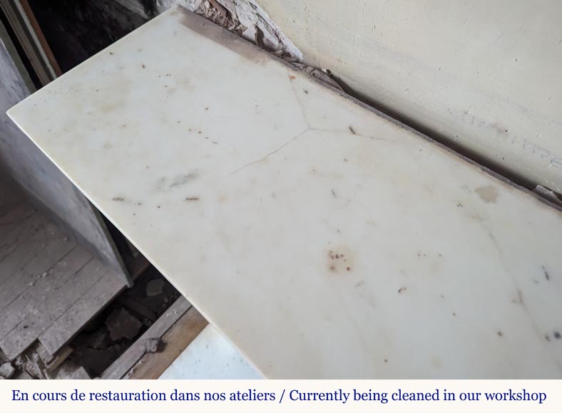 Louis XVI style mantel in semi-statuary marble adorned with a Greek frieze Louis XVI style mantel in semi-statuary marble adorned with a Greek frieze-12