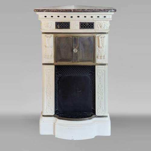 Lion-headed earthenware stove with Royal Red marble top