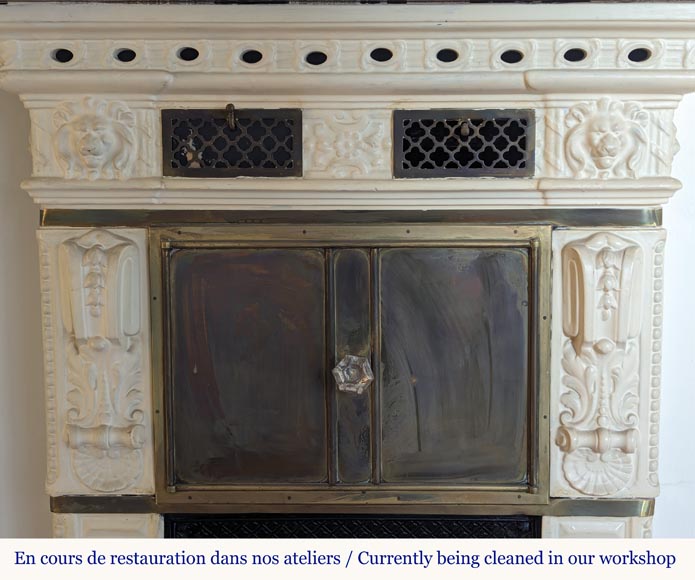 Lion-headed earthenware stove with Royal Red marble top Lion-headed earthenware stove with Royal Red marble top-1