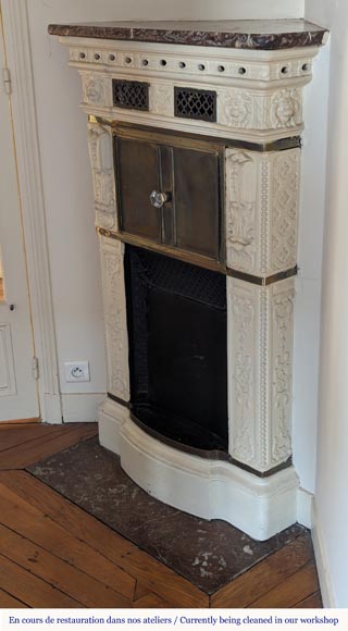 Lion-headed earthenware stove with Royal Red marble top Lion-headed earthenware stove with Royal Red marble top-7