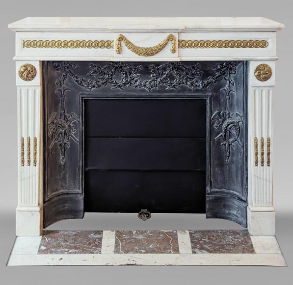 Louis XVI style mantel with garland and frieze of flowers Louis XVI style mantel with garland and frieze of flowers-0