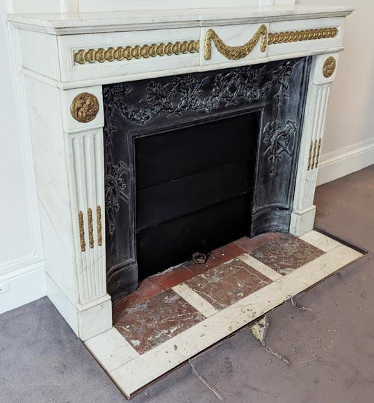 Louis XVI style mantel with garland and frieze of flowers Louis XVI style mantel with garland and frieze of flowers-3