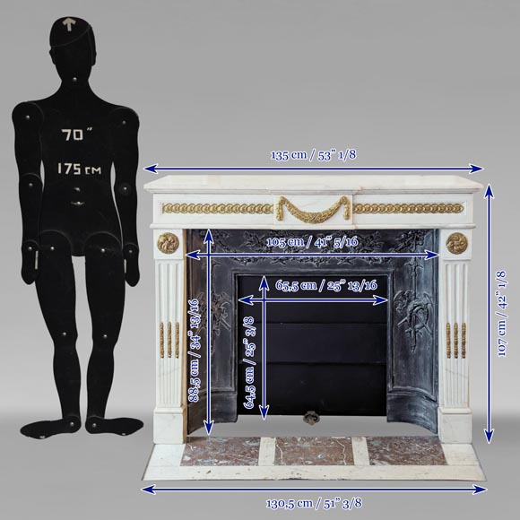 Louis XVI style mantel with garland and frieze of flowers Louis XVI style mantel with garland and frieze of flowers-16