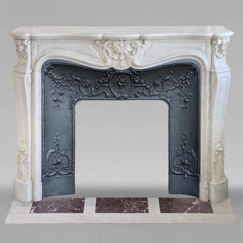 Louis XV style Carrara marble mantel with shell design