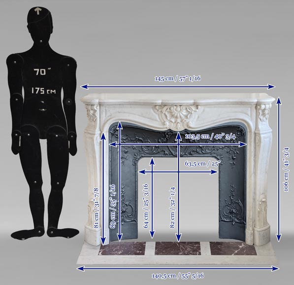 Louis XV style Carrara marble mantel with shell design Louis XV style Carrara marble mantel with shell design-11