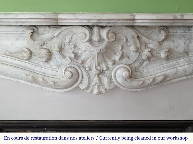 Louis XV style Carrara marble mantel decorated with foliate shells Louis XV style Carrara marble mantel decorated with foliate shells-1