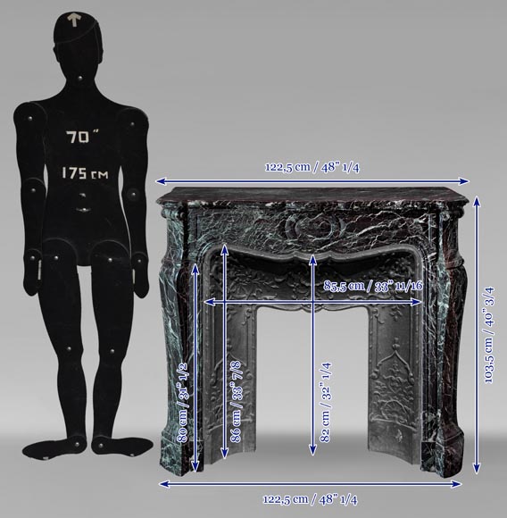 Louis XV style Pompadour mantel in Vert de Mer marble Louis XV style Pompadour mantel in Vert de Mer marble-9