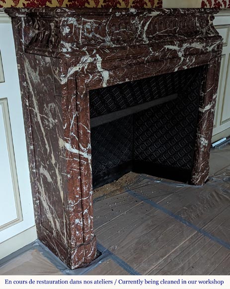 Louis XIV style mantel with acroterion in Rouge du Nord marble Louis XIV style mantel with acroterion in Rouge du Nord marble-2