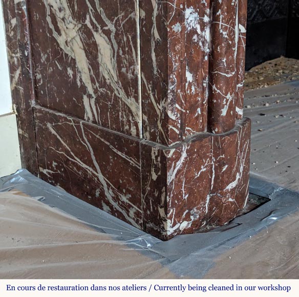 Louis XIV style mantel with acroterion in Rouge du Nord marble Louis XIV style mantel with acroterion in Rouge du Nord marble-5