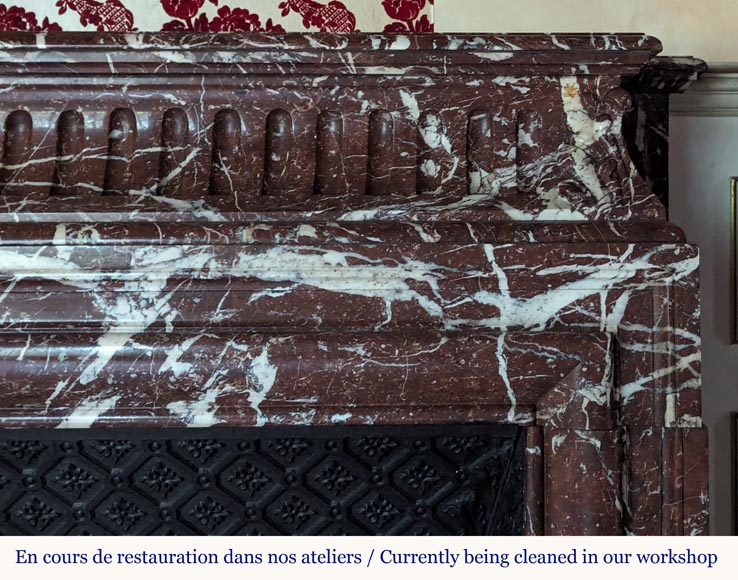 Louis XIV style mantel with acroterion in Rouge du Nord marble Louis XIV style mantel with acroterion in Rouge du Nord marble-7