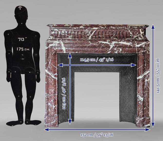 Louis XIV style mantel with acroterion in Rouge du Nord marble Louis XIV style mantel with acroterion in Rouge du Nord marble-10