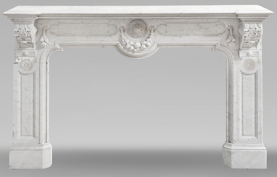  Napoleon III style fireplace in Carrara marble, decorated with a fruit frieze-0