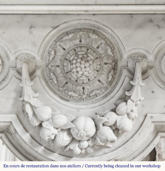  Napoleon III style fireplace in Carrara marble, decorated with a fruit frieze-1