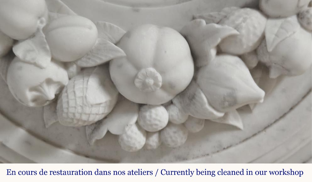  Napoleon III style fireplace in Carrara marble, decorated with a fruit frieze-2