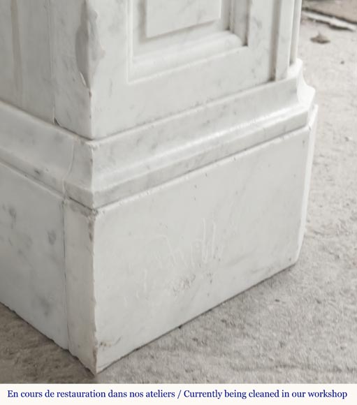  Napoleon III style fireplace in Carrara marble, decorated with a fruit frieze-7
