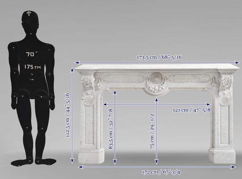  Napoleon III style fireplace in Carrara marble, decorated with a fruit frieze-12