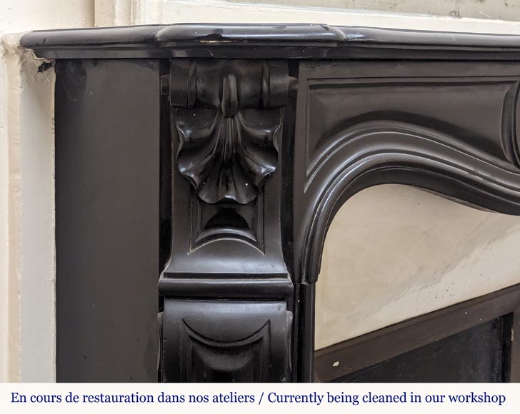 Louis XV style mantel with carved shell in fine black marble Louis XV style mantel with carved shell in fine black marble-4