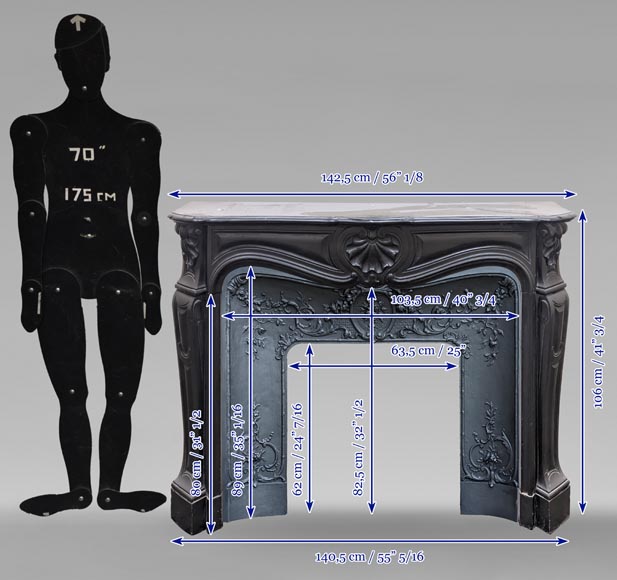 Louis XV style mantel with carved shell in fine black marble Louis XV style mantel with carved shell in fine black marble-10