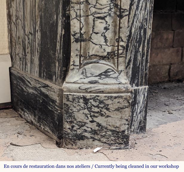 Louis XV style Pompadour mantel in Bleu Fleuri marble Louis XV style Pompadour mantel in Bleu Fleuri marble-4